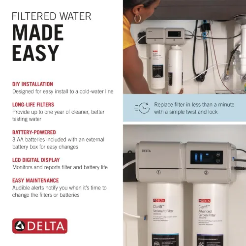 Vista 4 de Sistema de filtro de agua Delta Clarifi Advanced de 2 etapas bajo el fregadero, filtro de agua para grifo de bebidas del fregadero de cocina