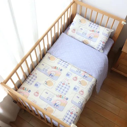 Vista 11 de Juego de ropa de cama de cuna 100% algodón para bebés, niños y niñas, 3 piezas, incluye funda de edredón, sábana bajera, funda de almohada Beige