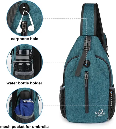 Vista 154 de Waterfly - Mochila cruzada tipo bandolera para viajes y caminatas, bolsa de pecho, Gris, talla única