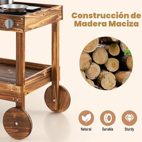 Vista 5 de Costzon Cocina de barro, cocina de juego al aire libre con fregadero, grifo, estufas y accesorios de cocina, estante de almacenamiento, carrito