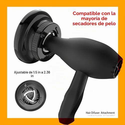 Vista 5 de BLOLYO - Difusor universal para secador de pelo, accesorio de boquilla ajustable de 1.5 a 2.36 pulgadas para cabello rizado y ondulado natural, Negro