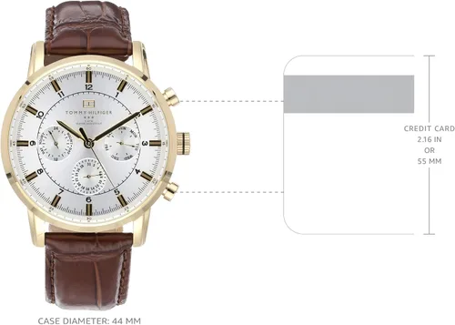 Vista 4 de Tommy Hilfiger Reloj dorado con malla de cuero color café para hombre 1790874