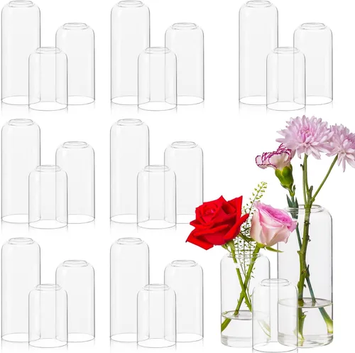 Vista 10 de Juego de 9 jarrones de cristal transparentes para centros de mesa, jarrón de cristal pequeño moderno para bodas, fiestas, centros de mesa