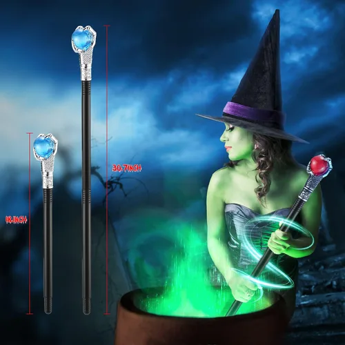 Vista 2 de Chivao 2 piezas de Halloween Fuego Dragón Garra Bastón Rojo Orbe Dragón Bastón Azul Orbe Decoración Bastón Mago Bruja Varita Real Rey Reina Cetro