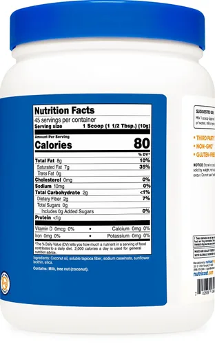 Vista 3 de Nutricost Aceite de coco en polvo, 1 libra (45 porciones), sin OMG y sin gluten, calidad prémium