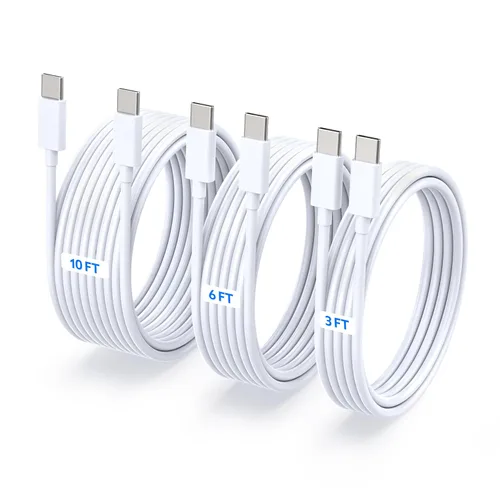 Vista 13 de Paquete de 4 cables de carga rápida USB C a USB C de 60 W (6 pies, 6 pies, 10 pies, 10 pies) Type C to C Charger Cord Compatible with iPhone 17