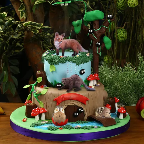 Vista 3 de SIENON 18 piezas de figuras de animales del bosque, miniaturas de animales del bosque para bebés con búho, erizo, zorro, ardilla, oso, mono, ciervo