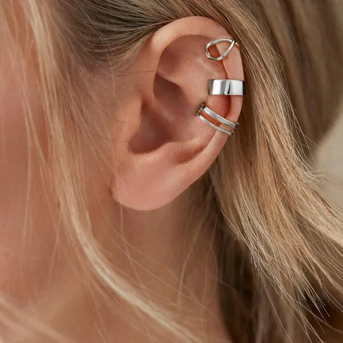 Vista 3 de CHIC & ARTSY - Aretes de plata de ley 925 sin perforación, aretes de cartílago o hélix falso, varios estilos, aretes de oreja de caracola, joyería