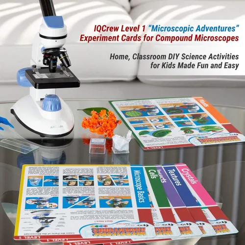 Vista 3 de IQCrew - Tarjetas de experimento y actividad de microscopio para niños y estudiantes - Aventuras microscópicas (juego de 6 tarjetas de experimento)