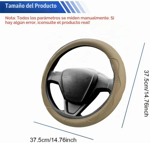 Vista 2 de Funda de cuero para volante de automóvil, 15 pulgadas, antideslizante, transpirable, protector de volante automotriz, accesorios universales