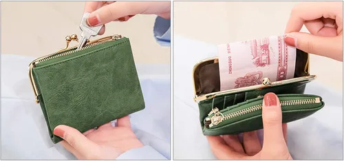 Vista 7 de Pofee Billetera para mujer pequeña y compacta de cuero bibledo monedero para mujer con cremallera y cierre de beso