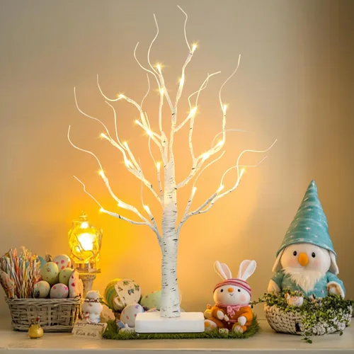 Vista 8 de EAMBRITE Árbol de abedul con luces LED, decoraciones de Navidad para el hogar interior con temporizador, mini lámpara artificial iluminada, árbol