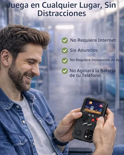 Vista 3 de Funda para teléfono de juegos, 168 videojuegos pequeños integrados, color negro, compatible con iPhone 12 Mini