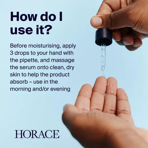 Vista 4 de HORACE Suero Facial de Ácido Hialurónico + Pantenol para Hombres – Tratamiento Facial Hidratante Avanzado para Piel Seca, Líneas de Deshidratación