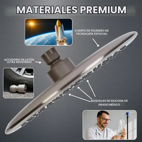 Vista 4 de Cabezal de regadera tipo cascada de 9 pulgadas, caudal fuerte, mejor con brazo de extensión, 1.8 GPM - Níquel cepillado y certificado en California