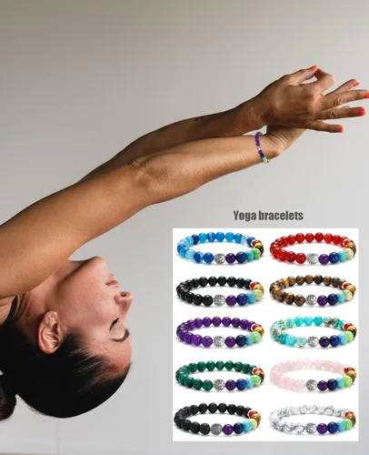 Vista 6 de BOMAIL 10 pulseras de cristales curativos del árbol de la vida, 7 chakras, piedras semipreciosas, pulseras de cuentas para yoga, alivio del estrés