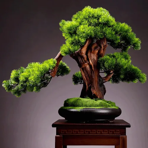 Vista 5 de Árbol bonsái artificial, árbol bonsái artificial, adorno de planta en maceta, simulación de bonsái, planta verde, decoración de plantas artificiales