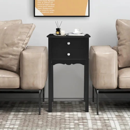 Vista 8 de Giantex Mesa auxiliar con 2 cajones, mesita de noche, mesa decorativa multiusos, sala de estar, dormitorio, muebles para el hogar (1, negro)