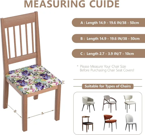 Vista 5 de Juego de 4 fundas elásticas para sillas de comedor, fundas para sillas de comedor con estampado floral, fundas para asientos de sillas con estampado