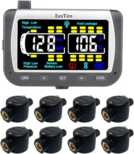 Vista 7 de EEZ RV Products EEZTire - Sistema de monitoreo de presión de neumáticos en tiempo real/24x7 - Monitor a color + 4 sensores + Sistema de refuerzo