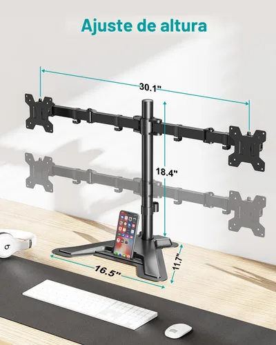Vista 2 de MOUNT PRO Soporte para monitor doble, soporte de escritorio para monitor de movimiento completo, se adapta a 2 pantallas de hasta 27 pulgadas, 17.6