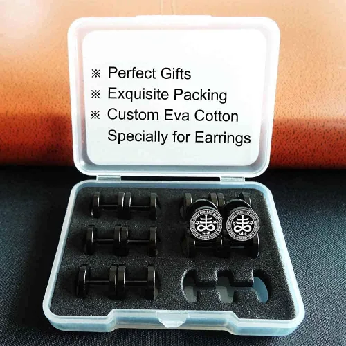 Vista 4 de FLYUN 6 pares de aretes de calavera para hombre aretes de calibre falso aretes de tapones falsos para hombres y hombres aretes negros con tornillo