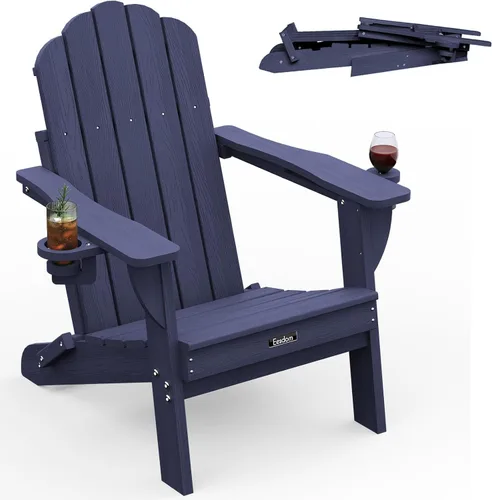 Vista 15 de Silla Adirondack plegable, silla Adirondack de HDPE con 2 soportes para tazas, sillas para fogatas al aire libre de fácil montaje para patio