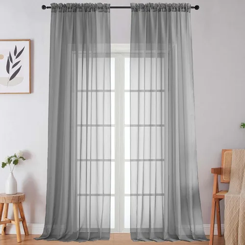 Vista 34 de 2 paneles de cortinas traslúcidas blancas para dormitorio, sala de estar, 96 pulgadas de largo, modernas, suaves, ligeras, con bolsillo para barra