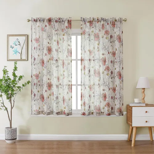 Vista 13 de OWENIE - Cortinas de cenefa arrugada transparentes de 14 pulgadas de longitud 2 piezas, cenefa moderna pequeña impresa para cocina, sala de estar