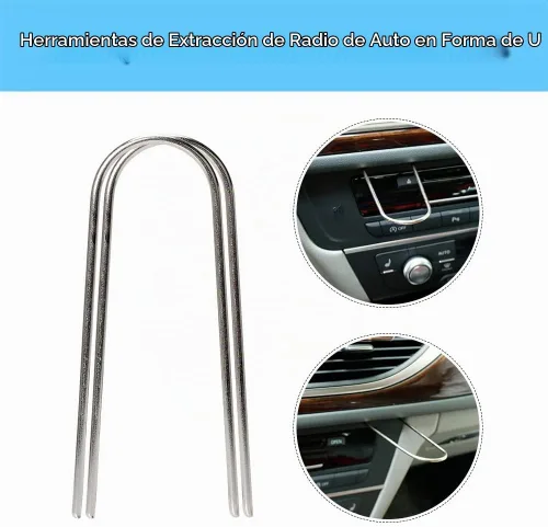 Vista 5 de Kit de herramientas de extracción de radio de coche automotriz, 2 piezas, en forma de U, para desmontaje de la mayoría de convertidores