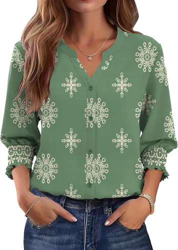Vista 8 de LOMON Camisas con botones para mujer, manga 3/4, blusas casuales de negocios, blusas de verano 2026