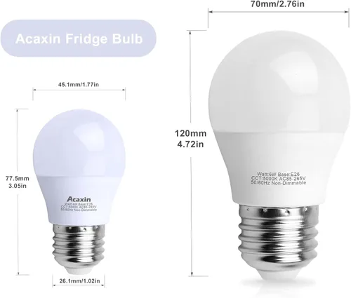 Vista 5 de Bombilla LED para refrigerador de 4 W, equivalente a 40 vatios, impermeable, para congelador y refrigerador, IP54, 120 V, E26, luz diurna blanca