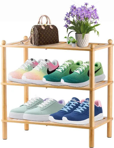 Vista 9 de SHIISEWE Zapatero de bambú para espacios pequeños, 6 niveles de alto, vertical, estrecho, para armario, apilable, soporte negro para almacenamiento