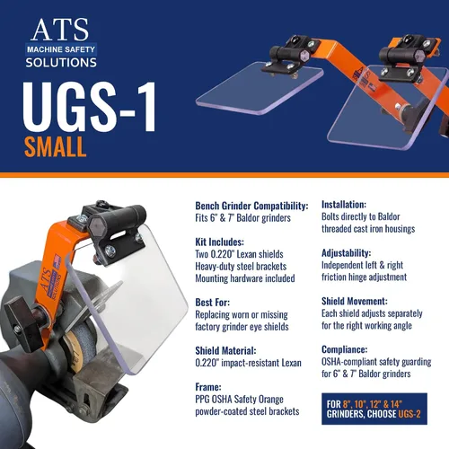 Vista 4 de ATS UGS-1 - Kit de protector de ojos para amoladora de banco Protectores de seguridad compatibles con OSHA para amoladoras de calvor de 6 y 7
