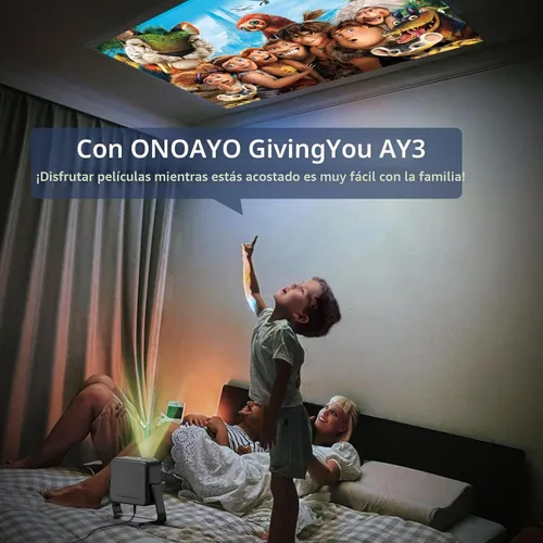 Vista 3 de Proyector Mini con Soporte Ajustable 360° y WiFi y Bluetooth: Enfoque Eléctrico y Corrección Automática de Trapecio 1080P 500 ANSI, Proyector
