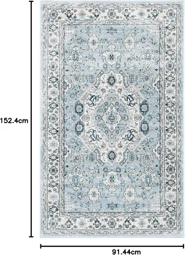 Vista 109 de SAFAVIEH - Colección Isabella, alfombra decorativa - 2'2" x 5', azul y crema, diseño oriental, no desprende pelusa y fácil cuidado, ideal para áreas