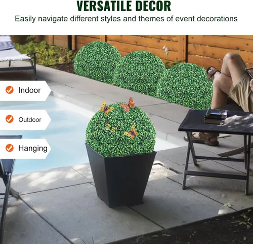 Vista 7 de VEVOR 2 bolas artificiales de 16 pulgadas, bolas de boj de imitación de 4 capas, bolas decorativas de plantas sintéticas verdes para todo el año
