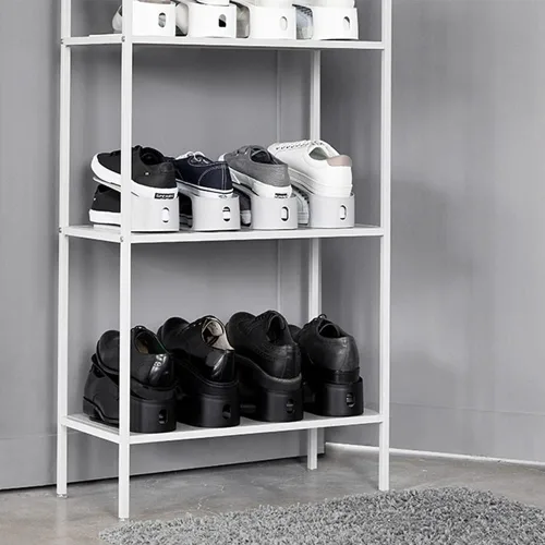 Vista 8 de carrotez Organizador de ranuras para zapatos, paquete de 3, [Litem] organizador de zapatos que ahorra espacio para armario, fácil apilador de Negro