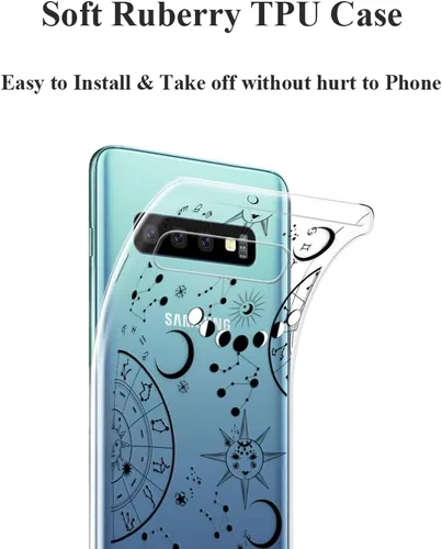 Vista 36 de Unov Funda para Galaxy S10, transparente con diseño en relieve, flor Flor estética