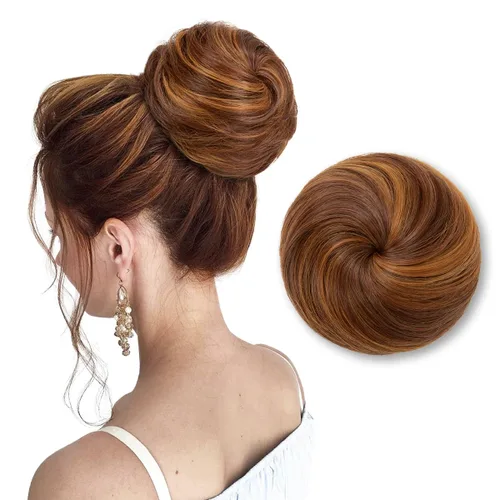 Vista 17 de SARLA Extensiones de moño de pelo falso para mujer, sintético, recogido, con cordón, moño de ballet, piezas de cabello color castaño medio Castaño