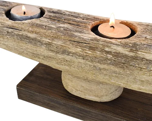 Vista 6 de Candelabro de vela de canoa de madera rústica, soporte de velas votivas con tema de playa, centros de mesa, decoración de chimenea, decoración