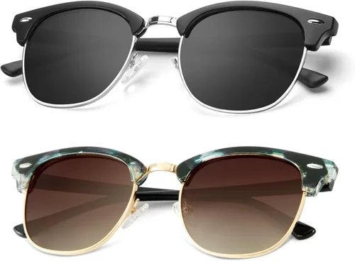 Vista 77 de KALIYADI Gafas de sol polarizadas para hombres y mujeres, marco semi sin montura, para conducir con bloqueo UV A01-(1 Pack) Tortuga Mate G15
