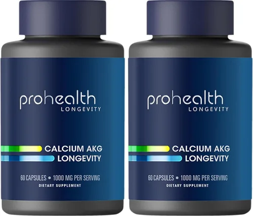 Vista 10 de ProHealth, Suplemento de Ca AKG (alfa cetoglutarato) (1,000 mg por porción de 2 cápsulas, 60 cápsulas). Apoya la función metabólica y los procesos