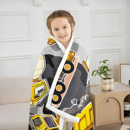 Vista 3 de Erosebridal Manta de forro polar con diseño de camiones y excavadoras, de 40 x 50 pulgadas, color amarillo, para niños, niños, adolescentes