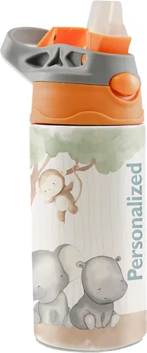 Vista 17 de All-Star Sports Orange – Diseño adhesivo – Botella de agua pequeña de 12 onzas con popote de silicona desplegable – Personalizar – Aislamiento