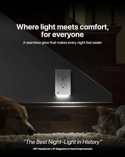Vista 2 de SnapPower Guidelight, placa cobertor de salida con luces de noche LED