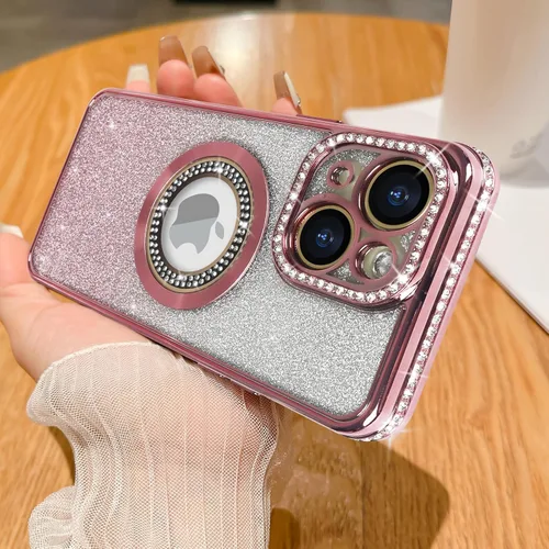 Vista 9 de Losin Funda magnética compatible con iPhone 15 Pro Max con purpurina compatible con MagSafe Funda de lujo con diamantes de imitación con logotipo