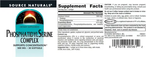 Vista 4 de Source Naturals Suplemento enzimático estabilizado complejo fosfatidil serina 500mg - 30 cápsulas blandas