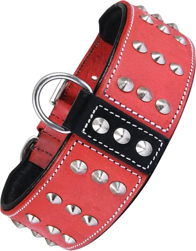 Vista 10 de Collar de perro con tachuelas de cuero genuino Remache de brasero Collar de perro de 2 pulgadas de ancho Grado de sillín, resistente Negro