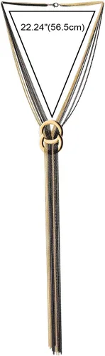 Vista 4 de COOLSTEELANDBEYOND Collar de cadenas multihebra de oro negro con dije de dos círculos entrelazados con borla larga, Metal, no aplica